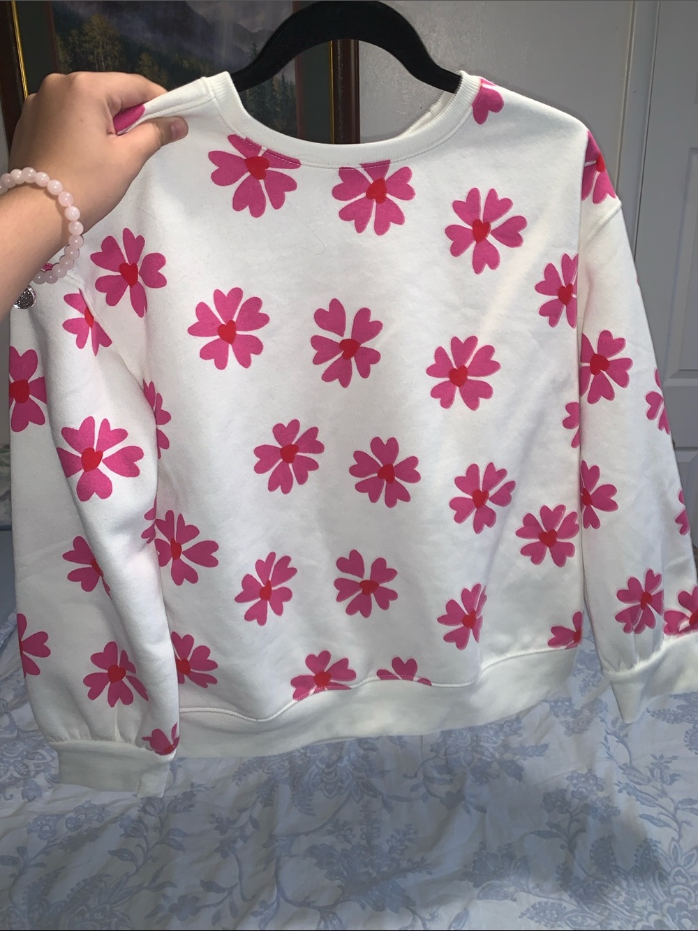Cat & Jack Cream Crewneck Sweatshirt with Pink Floral Print